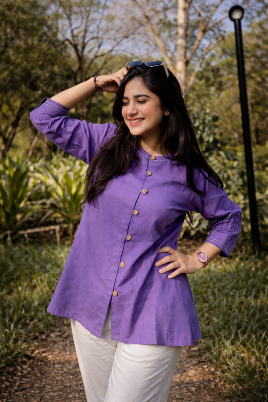OLIVIA Purple Cotton Short Top