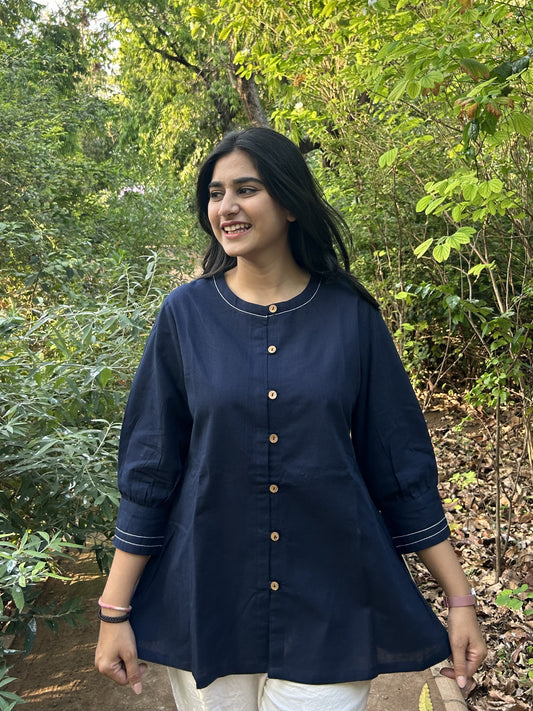 OLIVIA Navy Blue Cotton Short Top