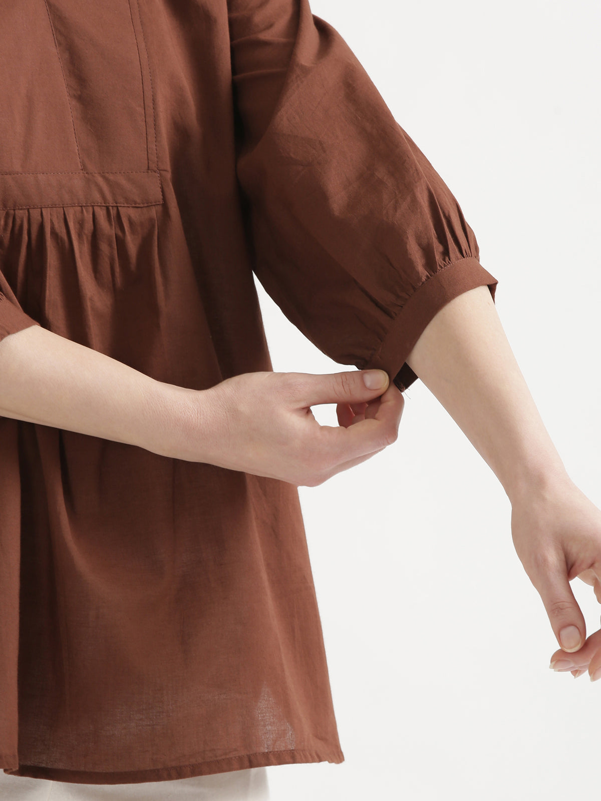 AIRA Brown V-Neck Cotton Short Top