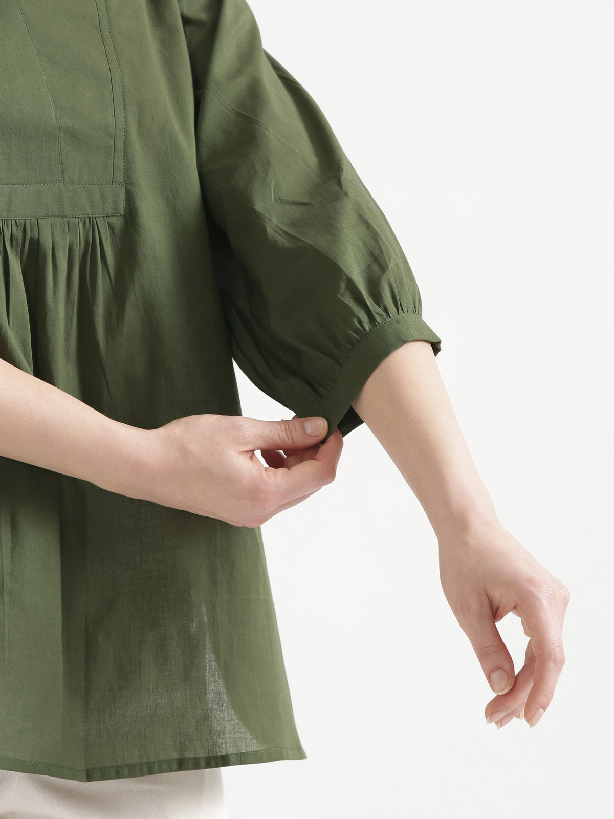 AIRA Olive Green V-Neck Cotton Short Top