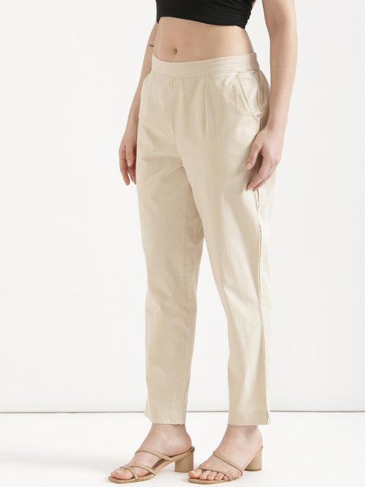 Women Beige Cotton Pant