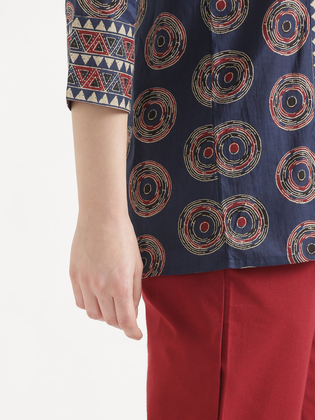 ELARA Navy Blue Printed Cotton Short Top