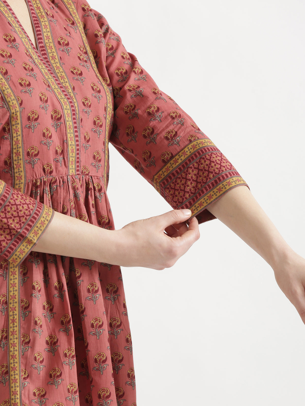 ELARA Peach Pink Printed Cotton Short Top