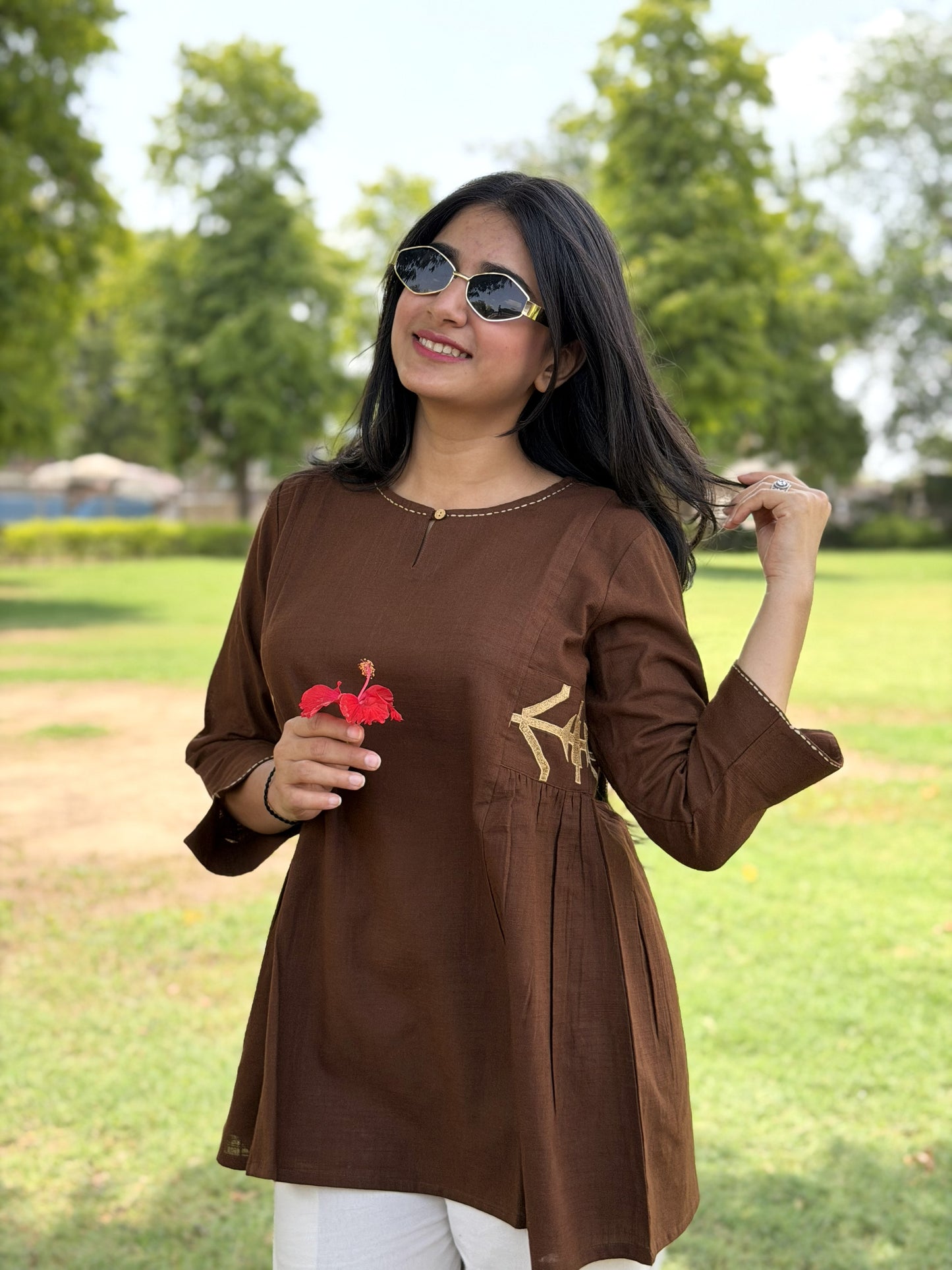 ZARIA Cocoa Brown Cotton Short Top