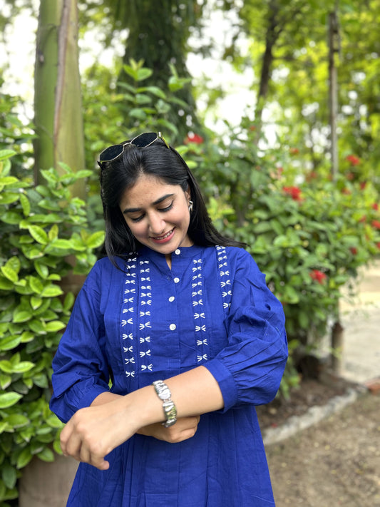 LIVAE Navy Blue Handwork Cotton Short Top