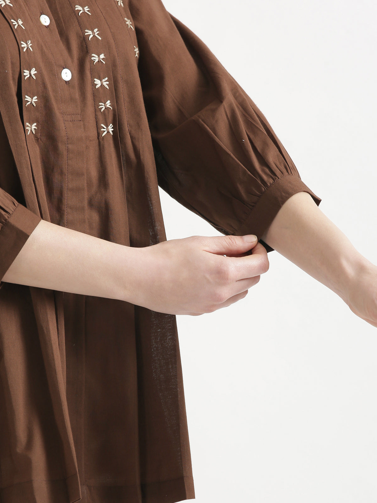 LIVAE Coffee Brown Handwork Cotton Short Top