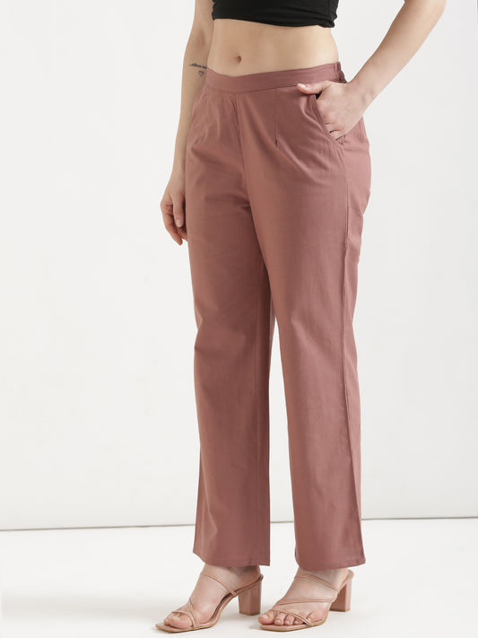 Women Rose Taupe Wide Leg Pant