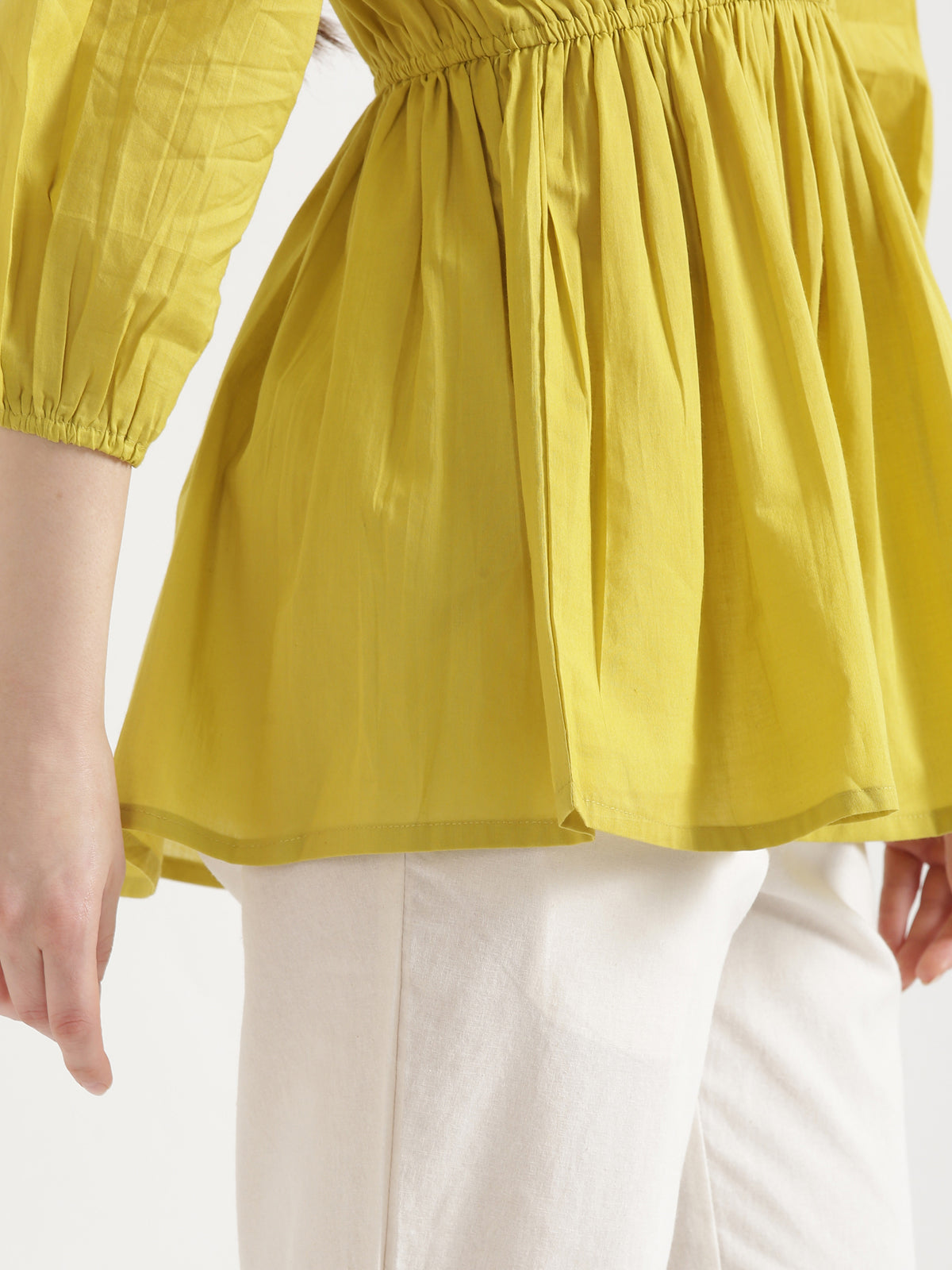 SUTRA Lemon Yellow Handwork Cotton Short Top