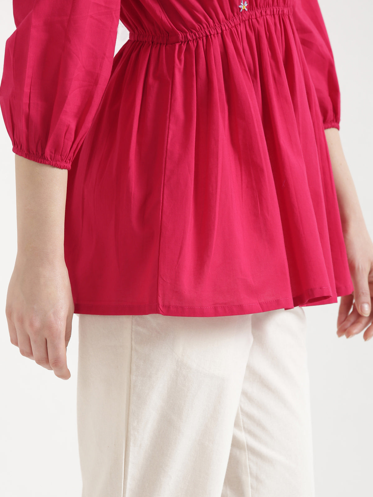 SUTRA Paradise Pink Handwork Cotton Short Top