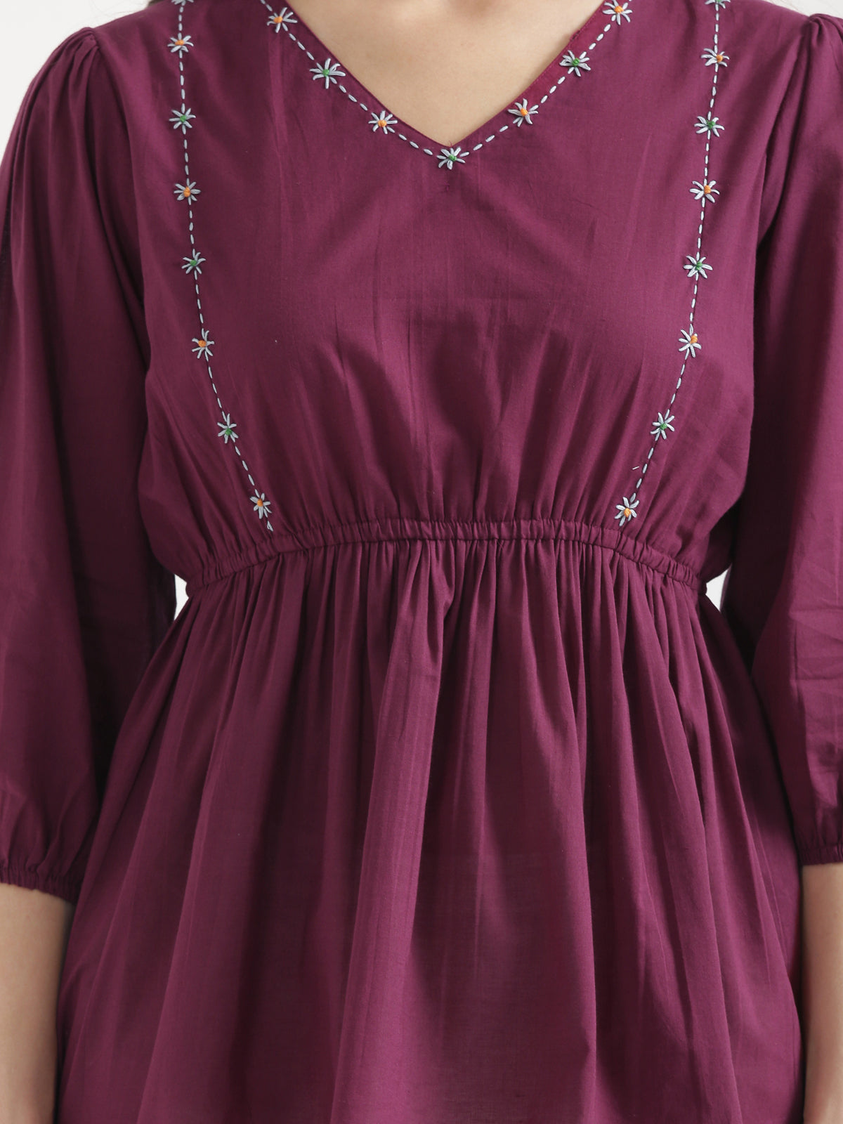 SUTRA Wine Handwork Cotton Short Top