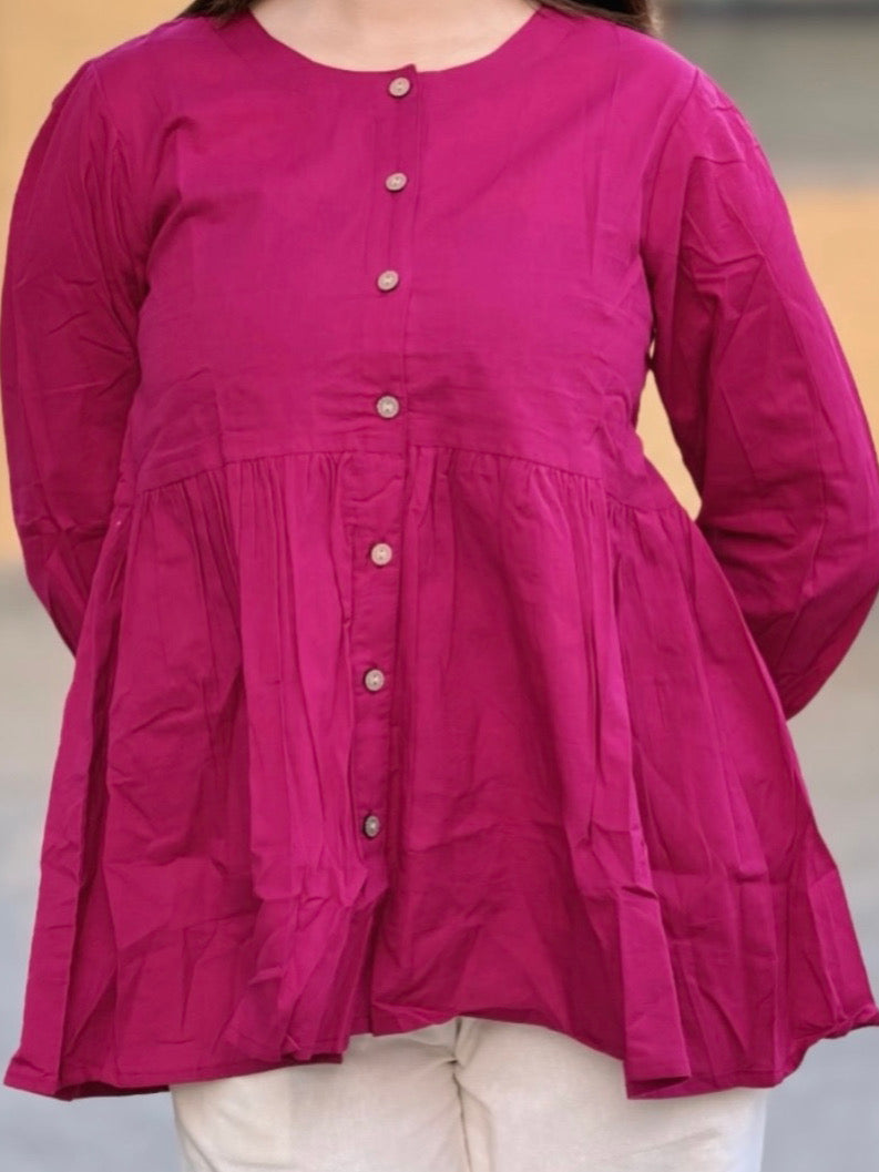 AURA Raspberry Solid Cotton Short Top