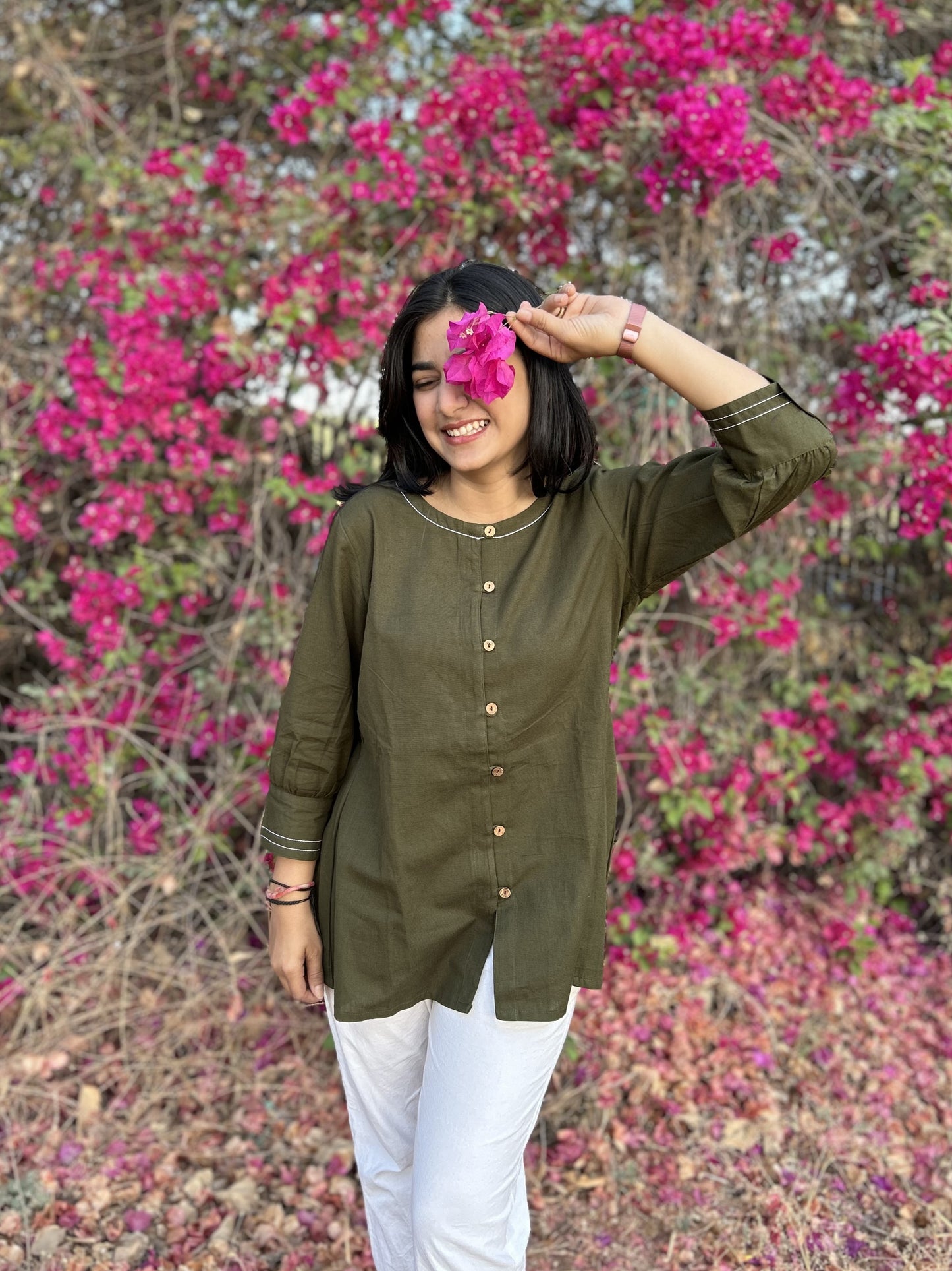 OLIVIA Olive Green Cotton Short Top