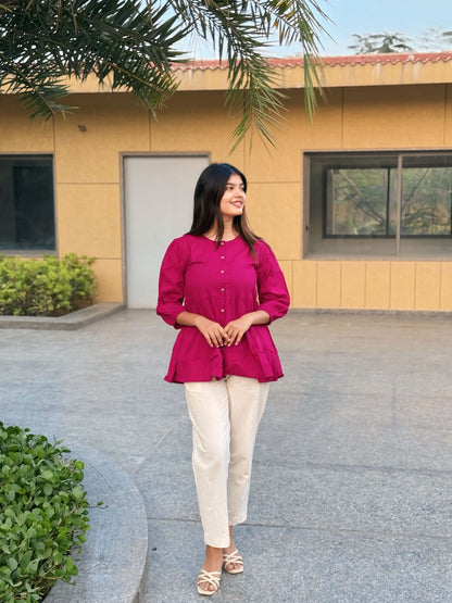 AURA Raspberry Solid Cotton Short Top