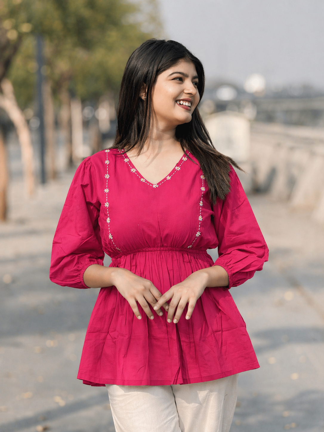 SUTRA Paradise Pink Handwork Cotton Short Top