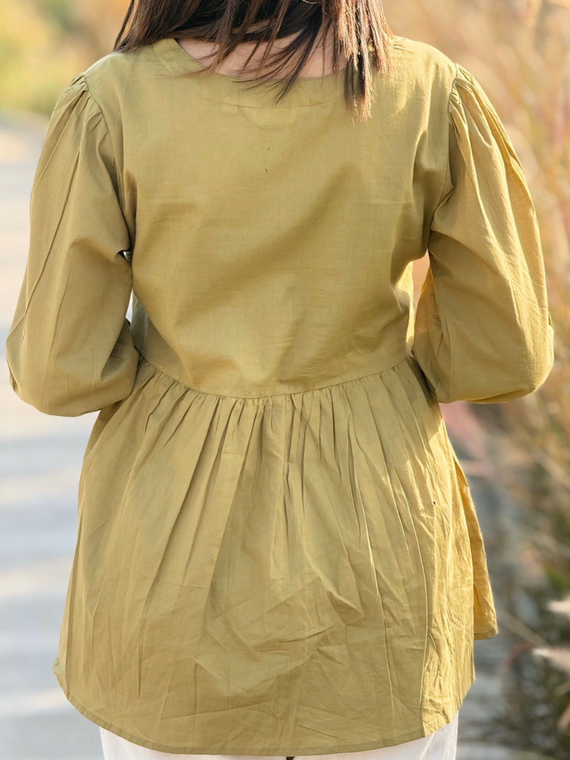 AURA Dusty Olive Solid Cotton Short Top