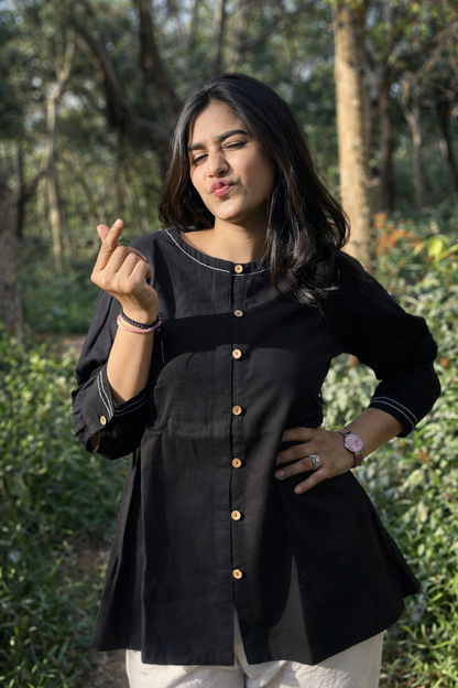 OLIVIA Black Cotton Short Top