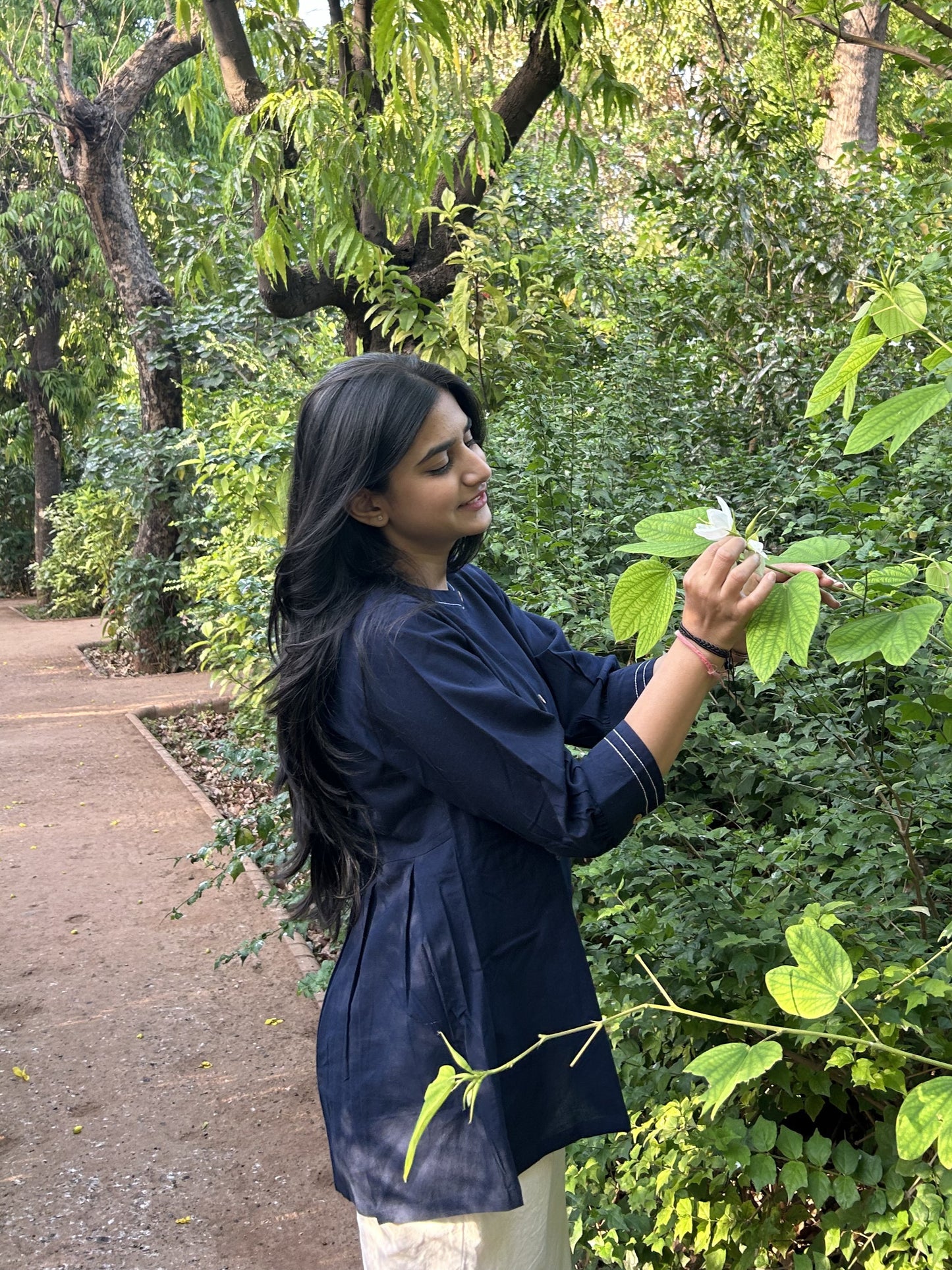 OLIVIA Navy Blue Cotton Short Top