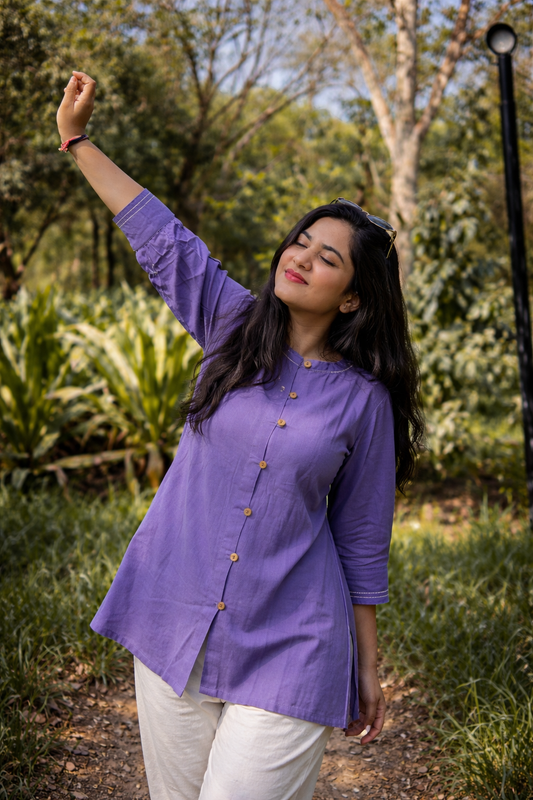 OLIVIA Purple Cotton Short Top