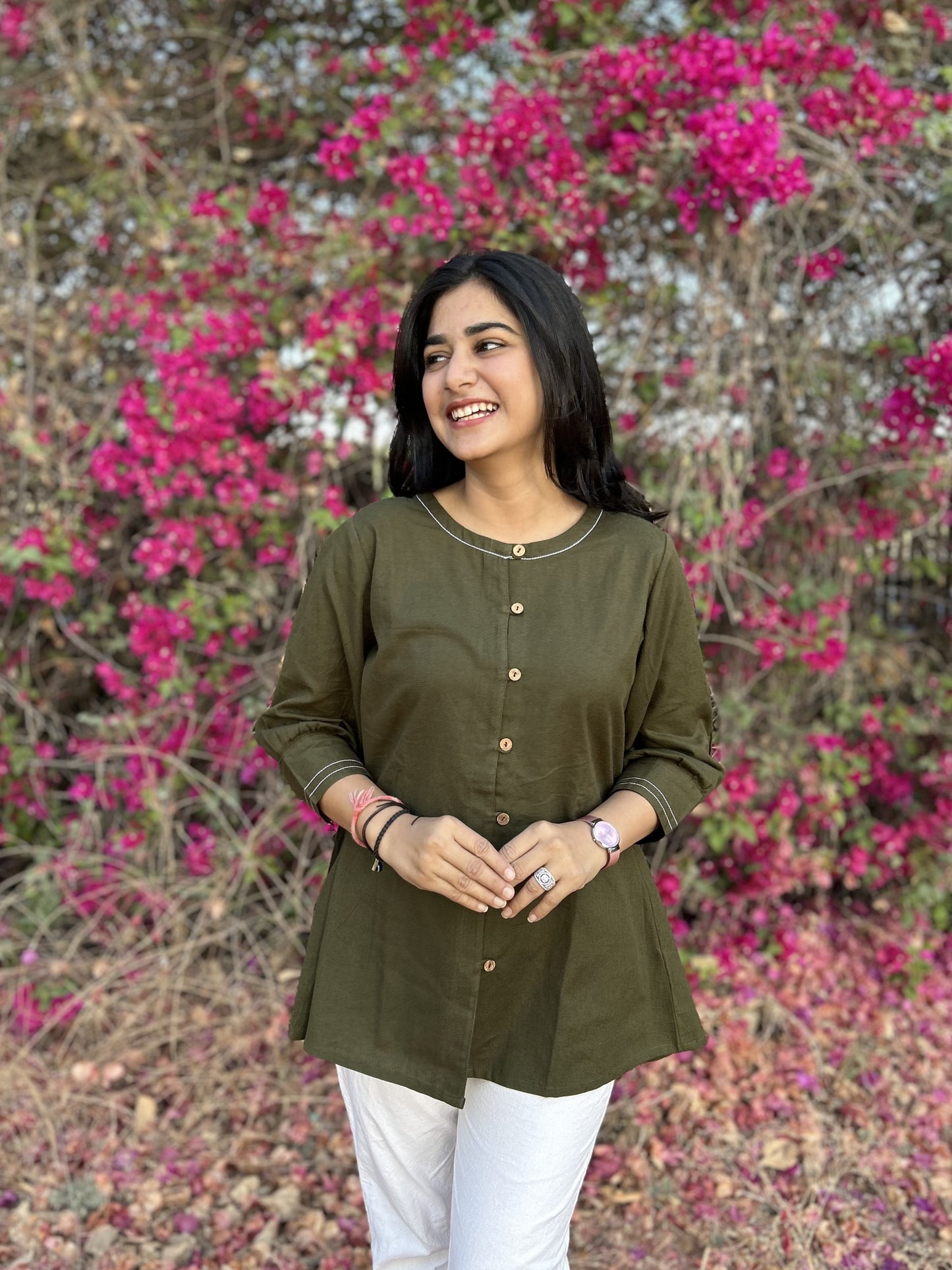 OLIVIA Olive Green Cotton Short Top