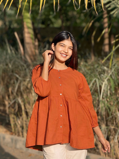 AURA Rust Solid Cotton Short Top