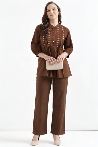 Women  Coffee Brown Wide Leg Pant