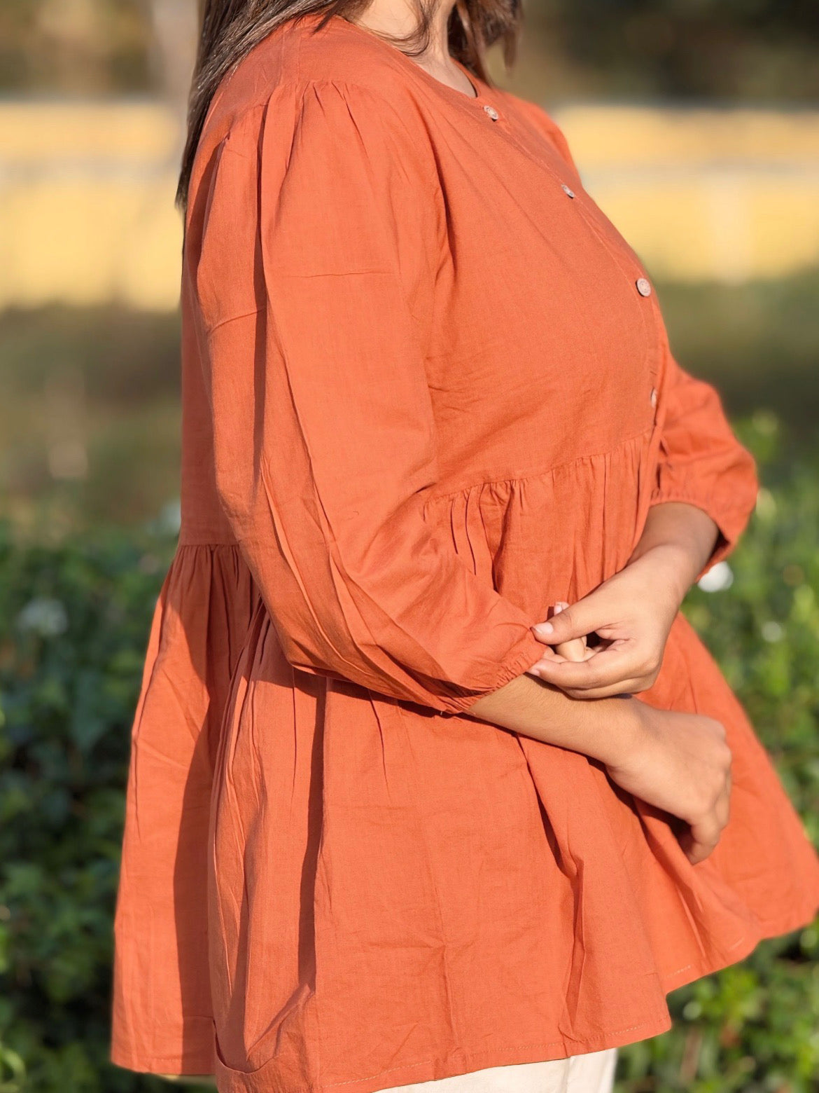 AURA Rust Solid Cotton Short Top