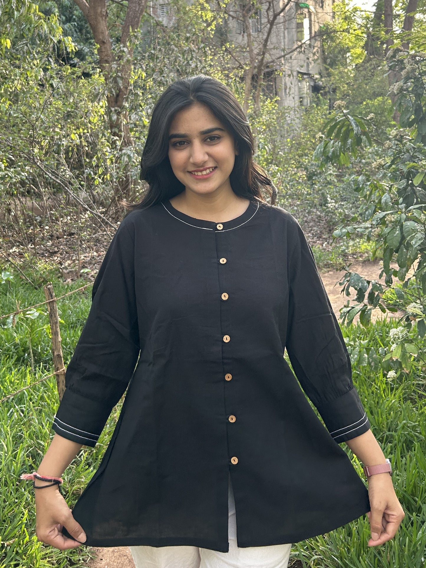 OLIVIA Black Cotton Short Top