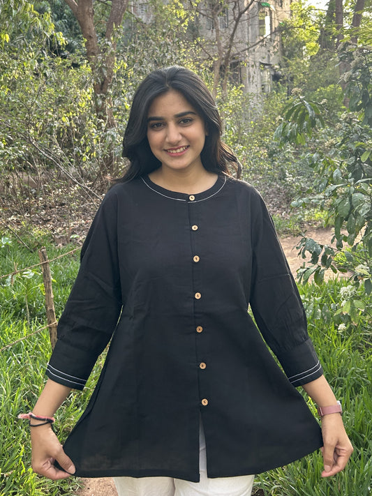 OLIVIA Black Cotton Short Top