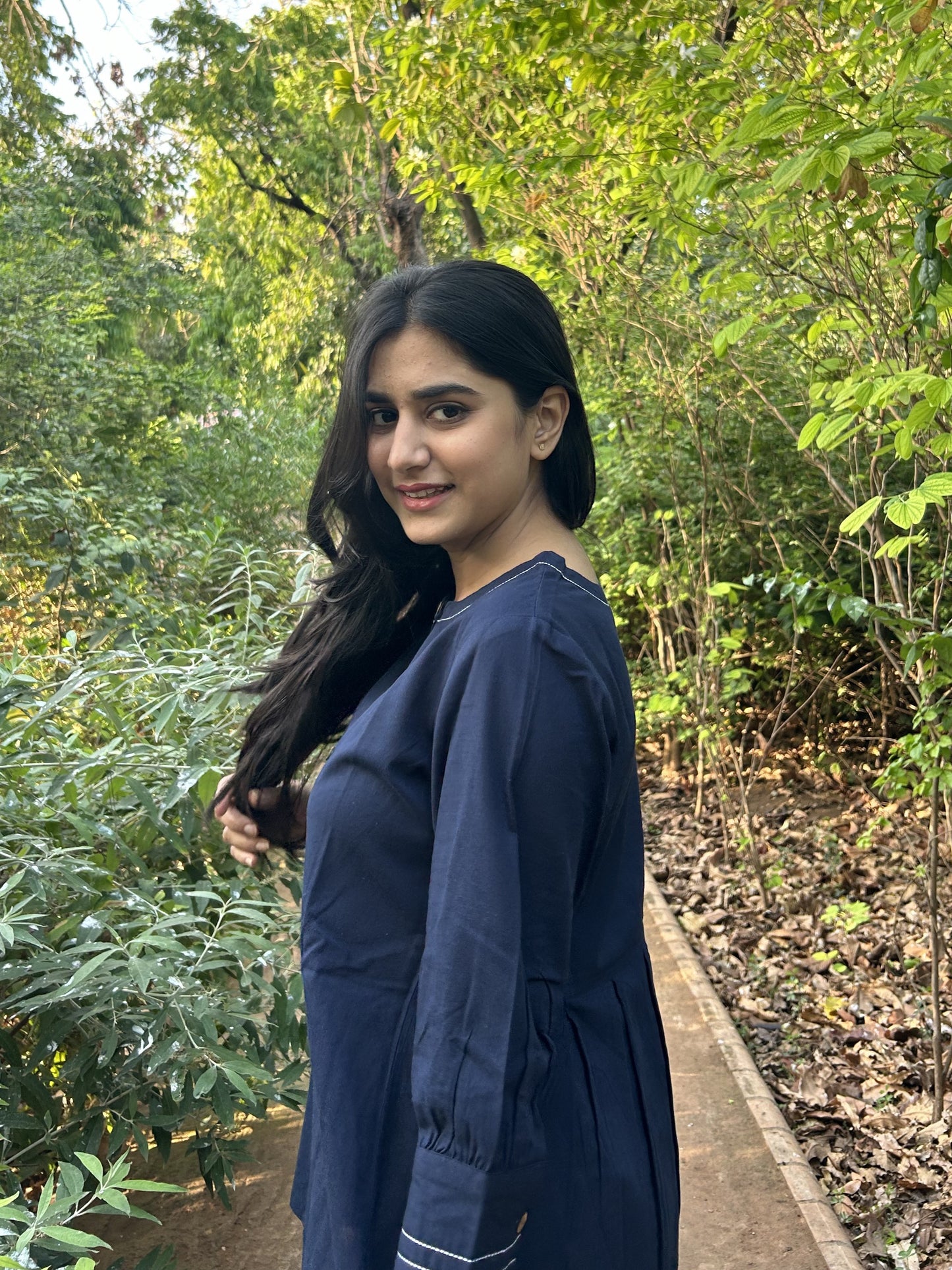 OLIVIA Navy Blue Cotton Short Top