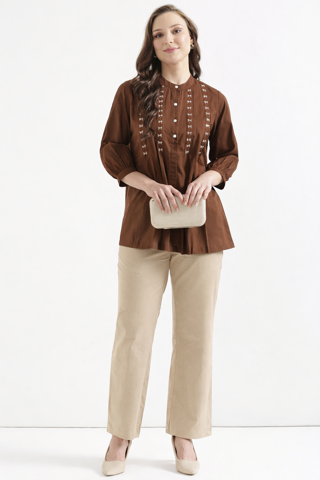 Women Beige Wide Leg Cotton Pant