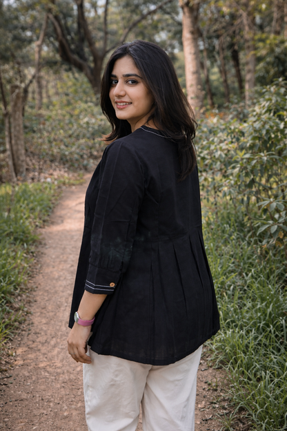 OLIVIA Black Cotton Short Top
