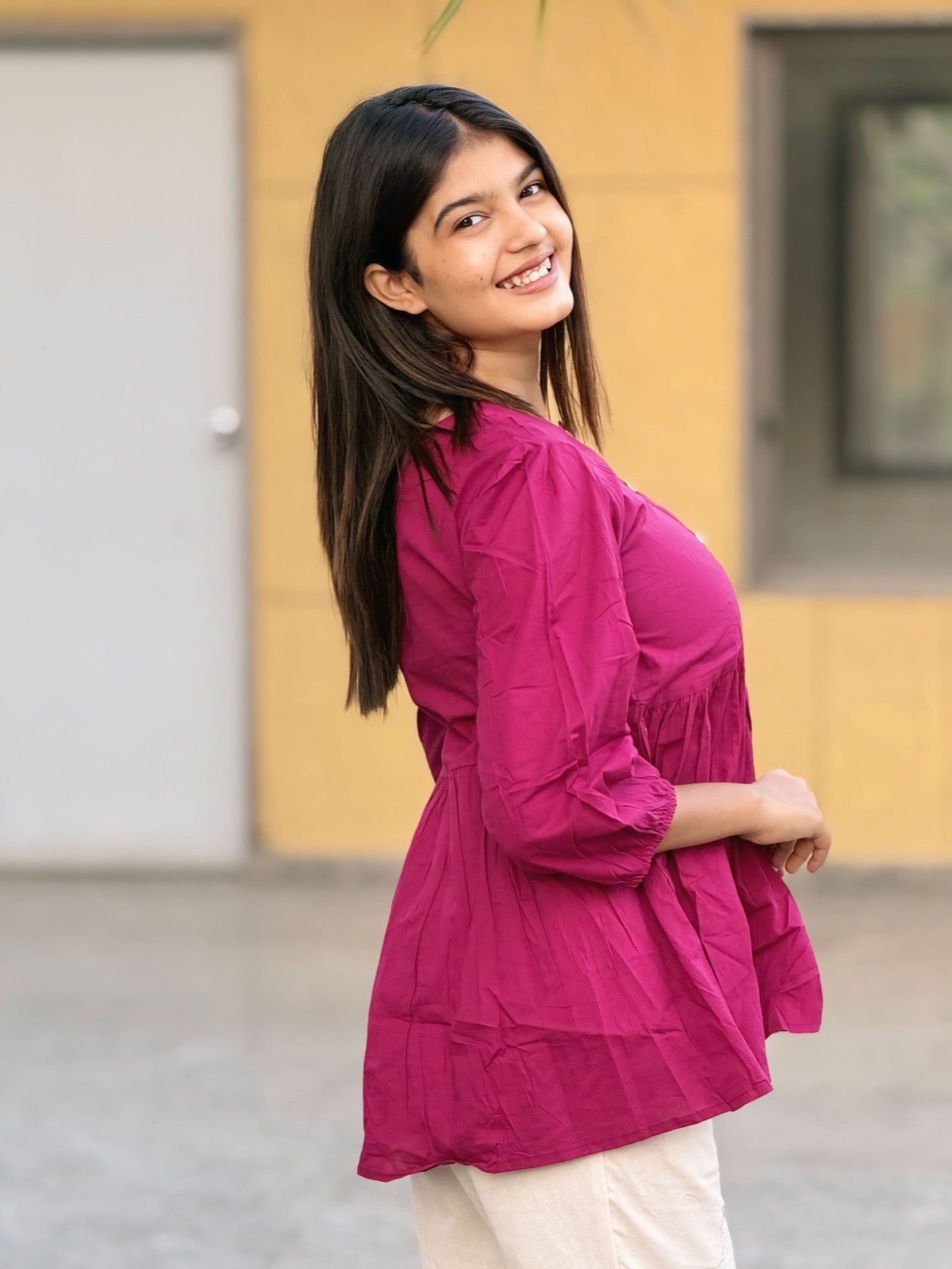 AURA Raspberry Solid Cotton Short Top