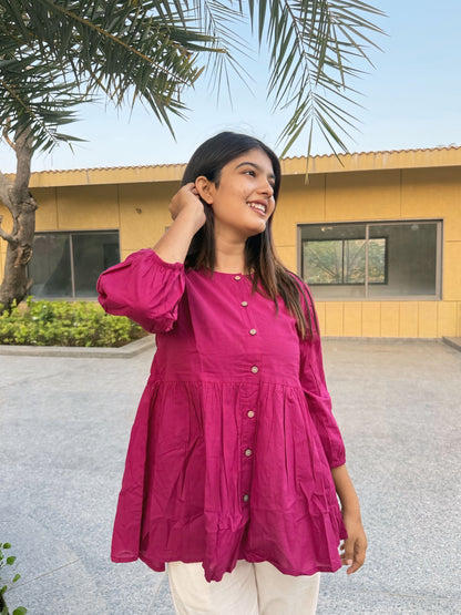 AURA Raspberry Solid Cotton Short Top