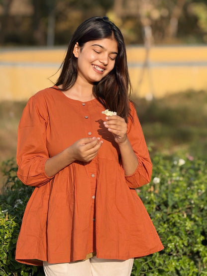 AURA Rust Solid Cotton Short Top