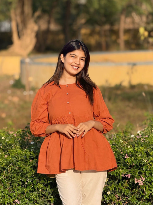 AURA Rust Solid Cotton Short Top