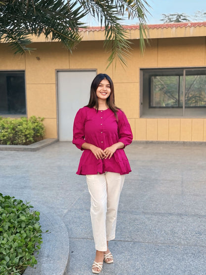 AURA Raspberry Solid Cotton Short Top