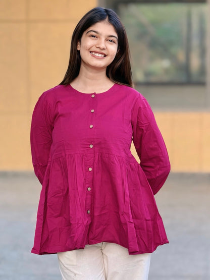 AURA Raspberry Solid Cotton Short Top