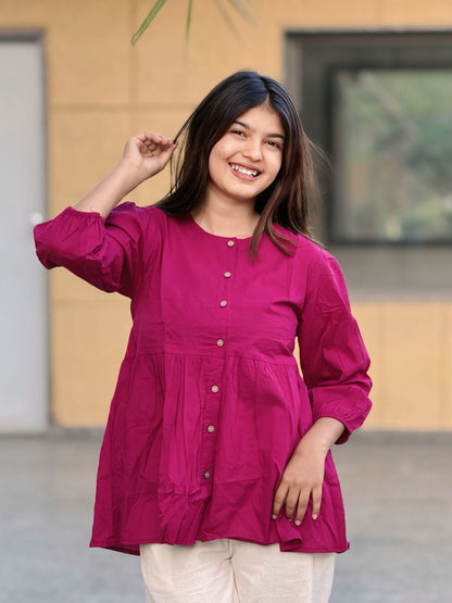 AURA Raspberry Solid Cotton Short Top