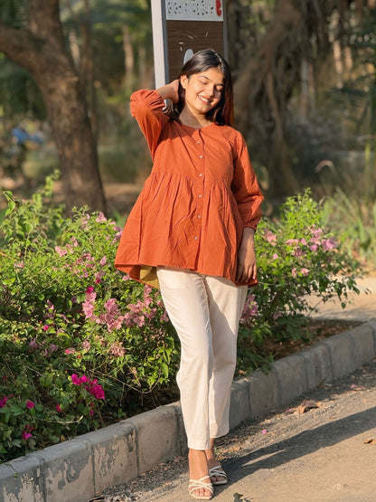 AURA Rust Solid Cotton Short Top