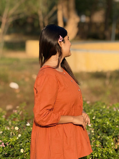 AURA Rust Solid Cotton Short Top