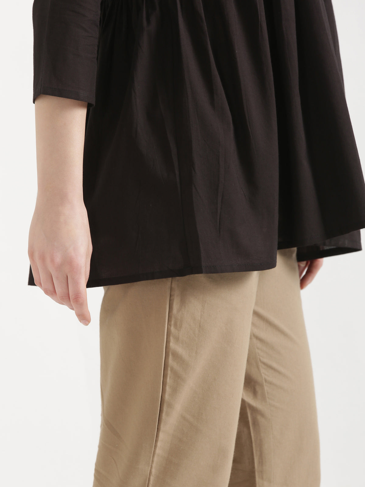 AARVI Black Embroidered Cotton Short Top