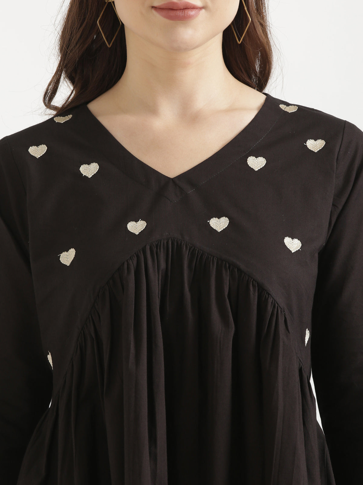 AARVI Black Embroidered Cotton Short Top