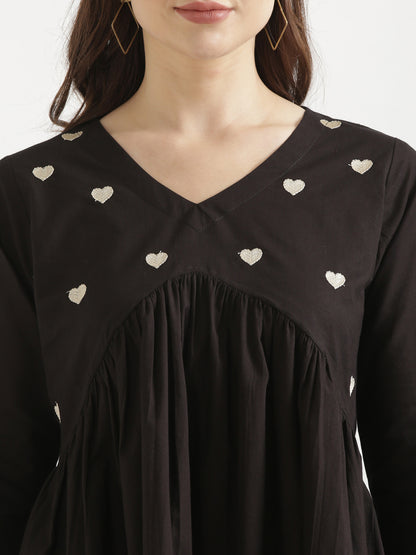 AARVI Black Embroidered Cotton Short Top