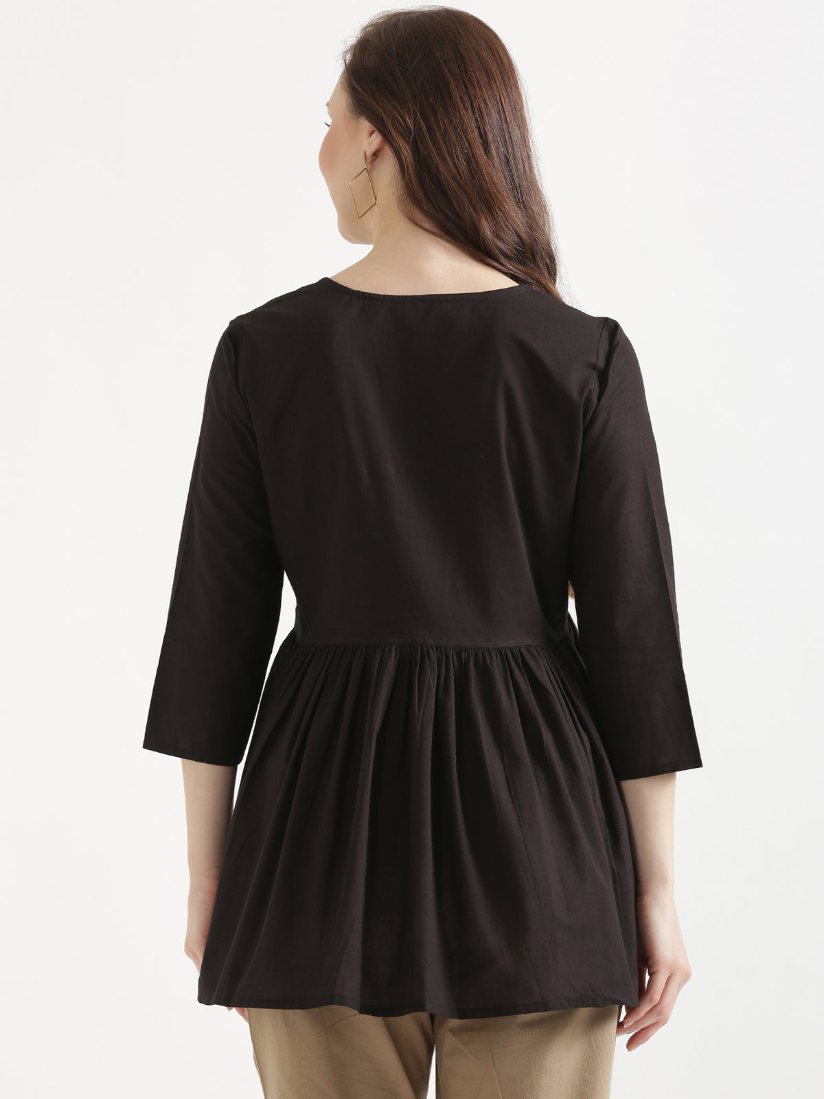 AARVI Black Embroidered Cotton Short Top