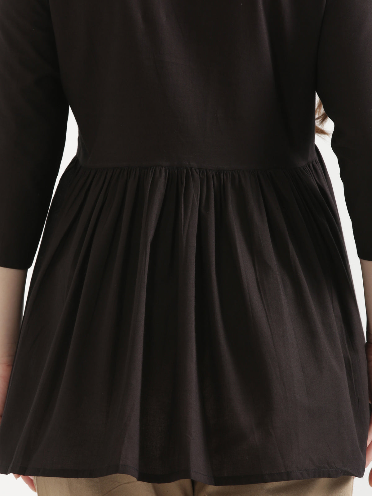 AARVI Black Embroidered Cotton Short Top