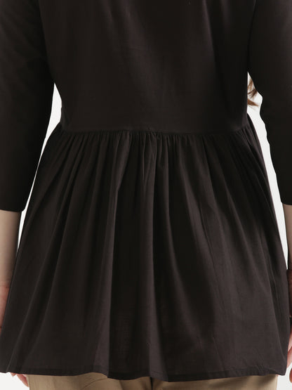 AARVI Black Embroidered Cotton Short Top