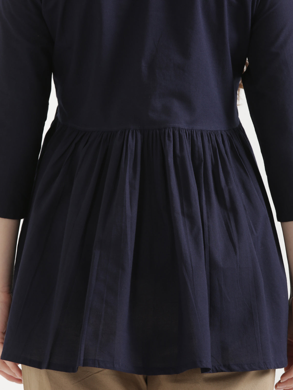 AARVI Navy Blue Embroidered Cotton Short Top