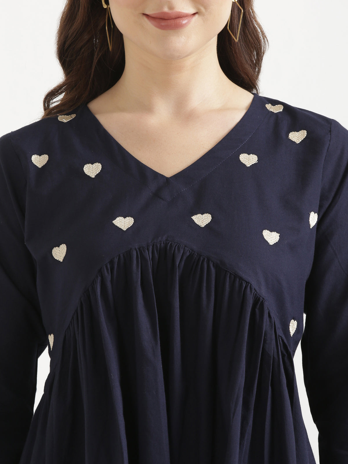 AARVI Navy Blue Embroidered Cotton Short Top