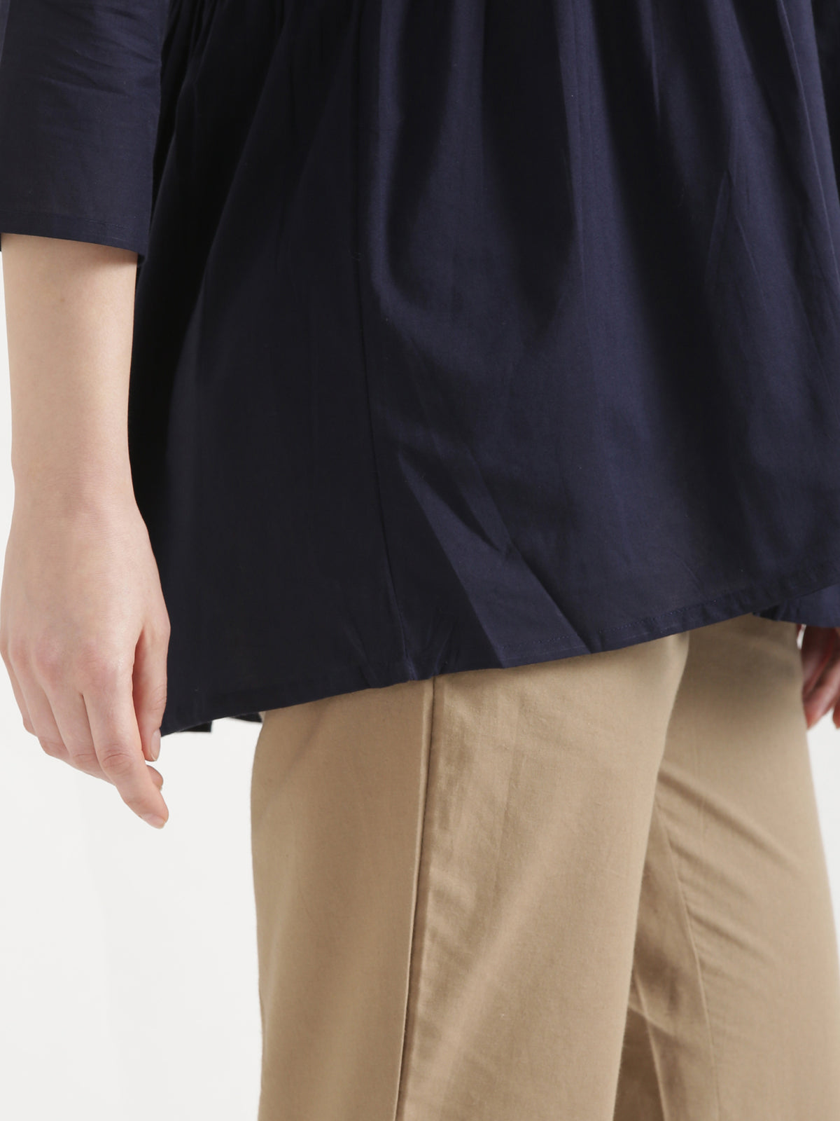 AARVI Navy Blue Embroidered Cotton Short Top