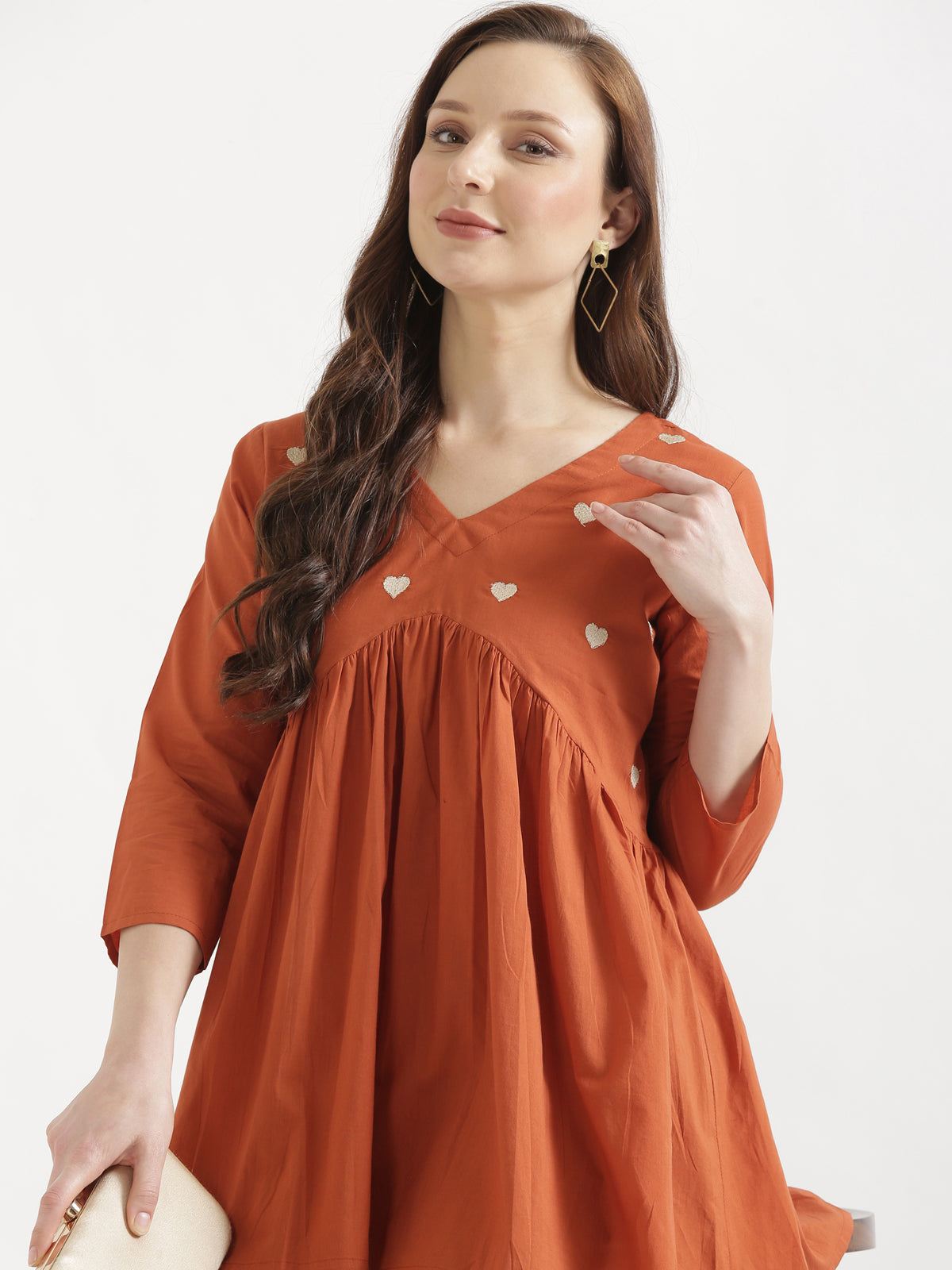 AARVI Rust Embroidered Cotton Short Top